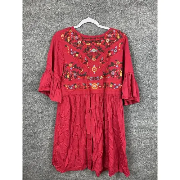 KIRUNDO Women's 2024 Summer Boho Floral Embroidered Mini Babydoll Dress Large - Picture 1 of 9